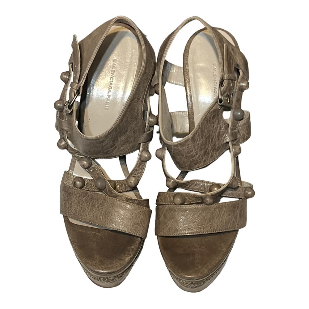 Balenciaga Arena Platform Wedge Espadrille Sandal Slate Gray Leather 8.5/40 - Picture 6 of 9